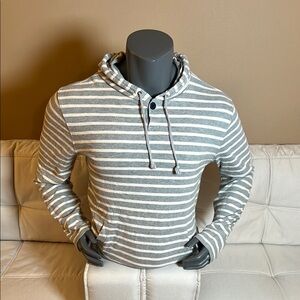 J. Crew Men’s Gray and White Striped Hoodie Sweatshirt Size Medium